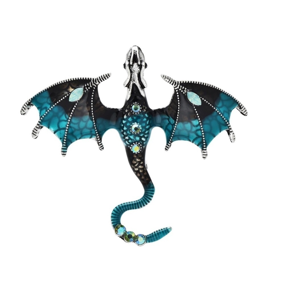 Fantasy Dragon Brooch – Crystal Accents – Unique Statement Pin, Gift for Her